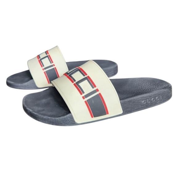 Gucci Logo Stripe Rubber Pool Slides Sandals Shoes Pre-owned Men's Size 9 No Box - Picture 1 of 9